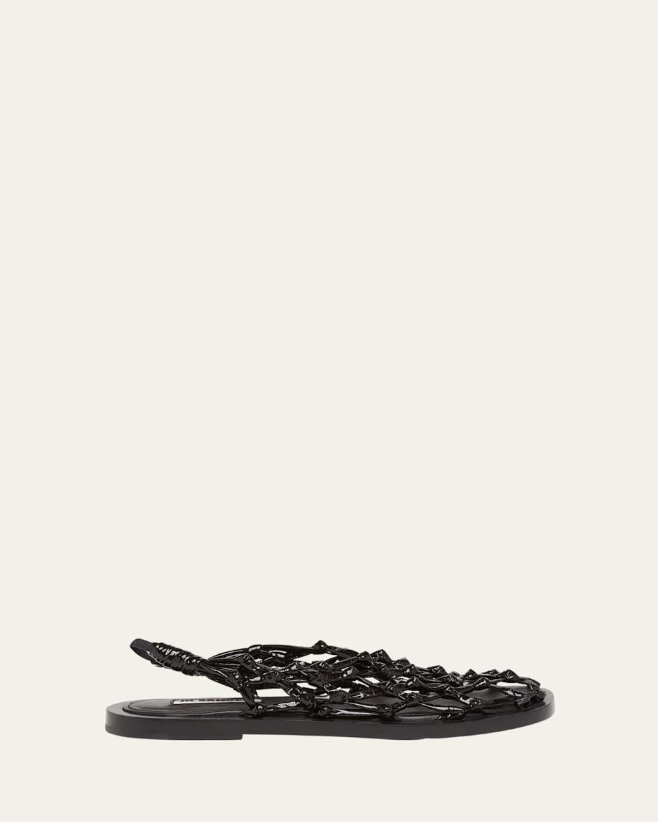 Leather Crochet Net Ballerina Flat Sandals